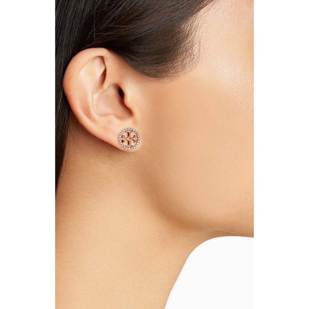 Tory Burch Miller Pavé Stud Earrings Rose Gold/Crystal OS - Picture 6 of 8